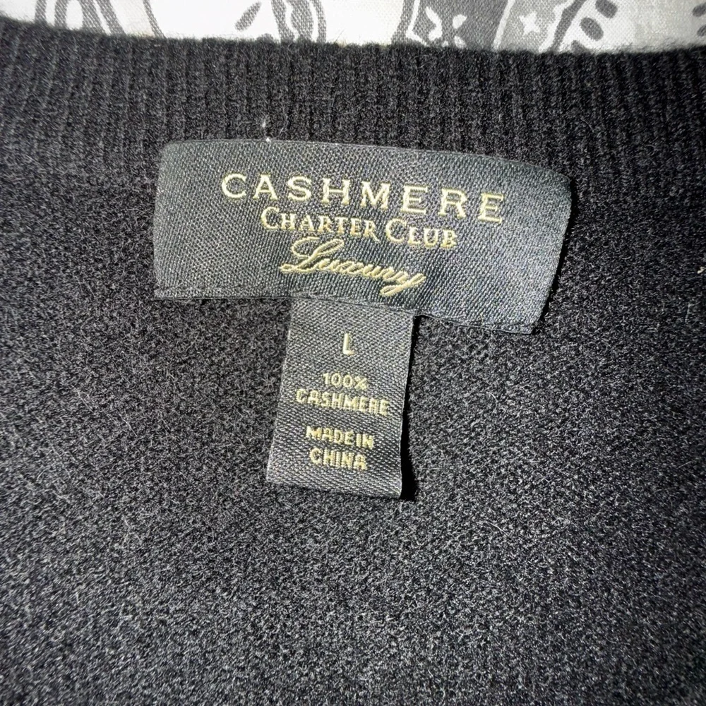 Charter Club Men's Black 100% Cashmere sweater with Teal and Beige Stripes